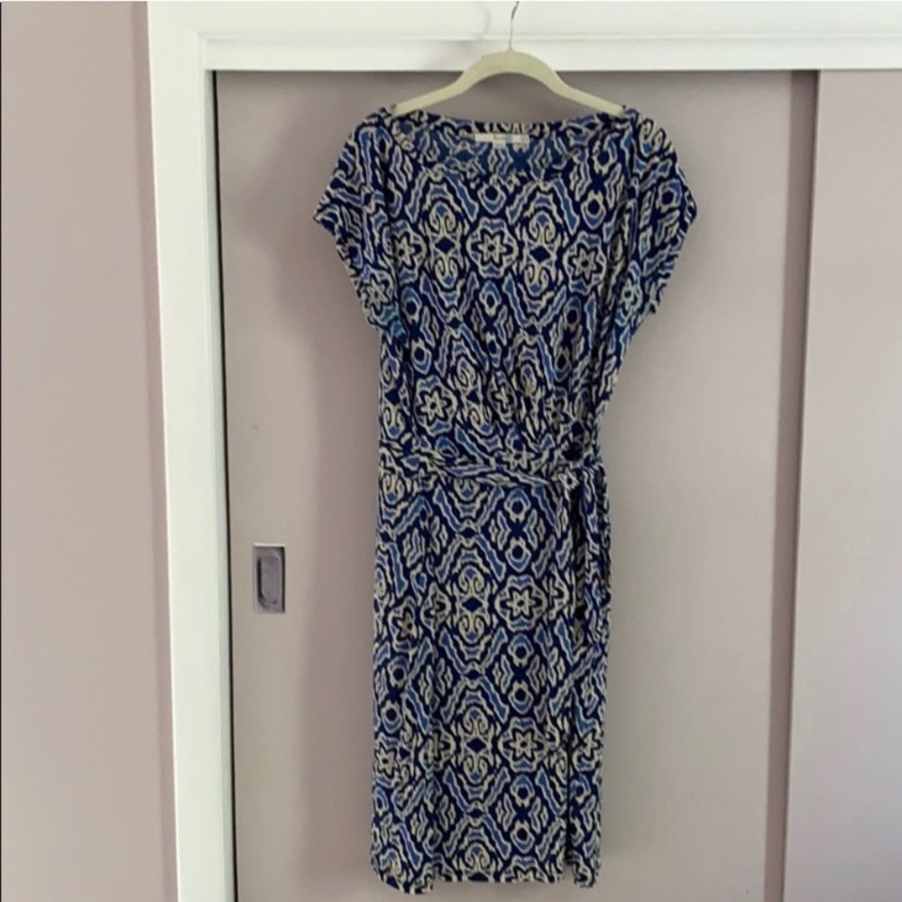 Boden Ikat Print Blue and Cream Dress sz 10 tall